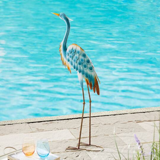 Glitzhome® Metal Standing Crane Garden Statue with Stakes Set